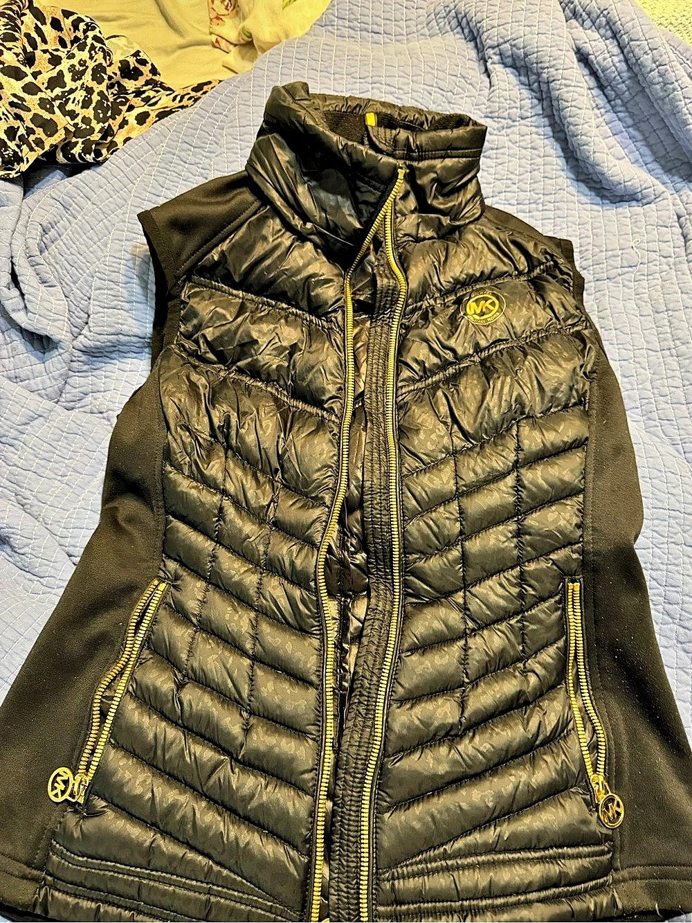 Michael Kors Chevron Quilted Logo Print Puffer Vest Black Size PS